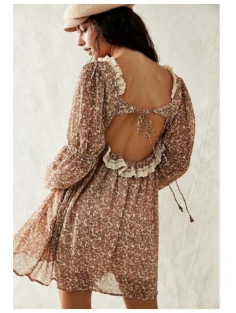 FREE PEOPLE Boho Cottagecore Pennie Printed Babydoll Open Back Dress M - Picture 3 of 9